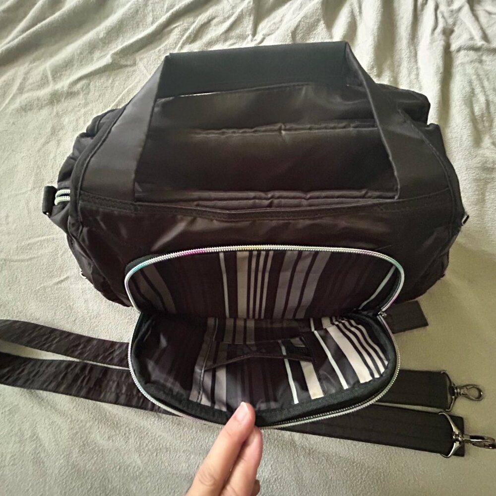 Lug Rumble Satchel with Crossbody Strap Black with Rainbow Stitching - Picture 6 of 13
